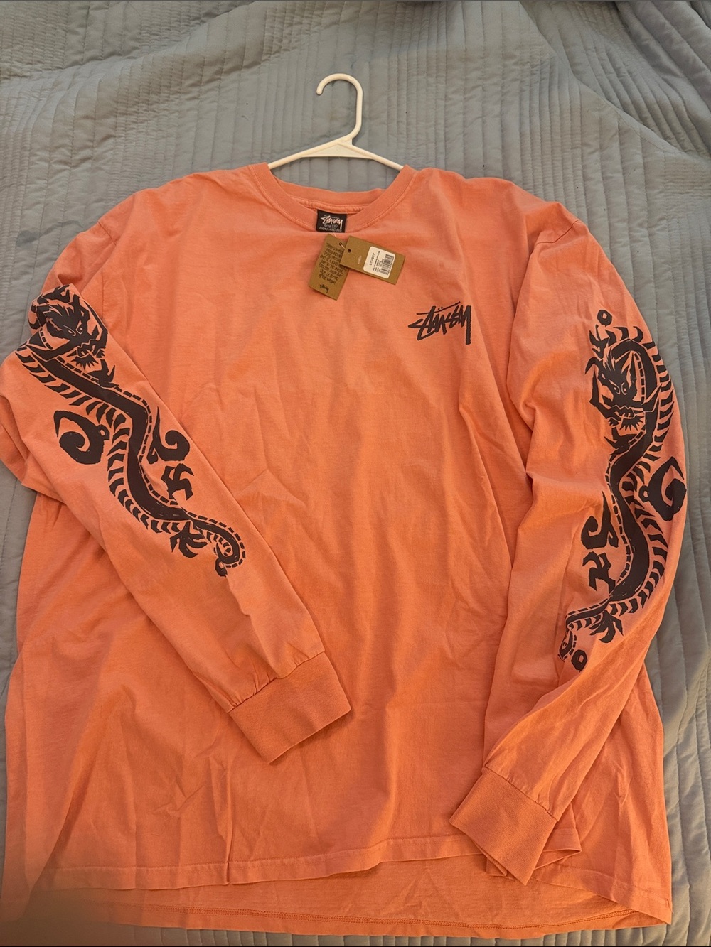 Stussy Dragons Pigment Dyed L/S Tee Coral